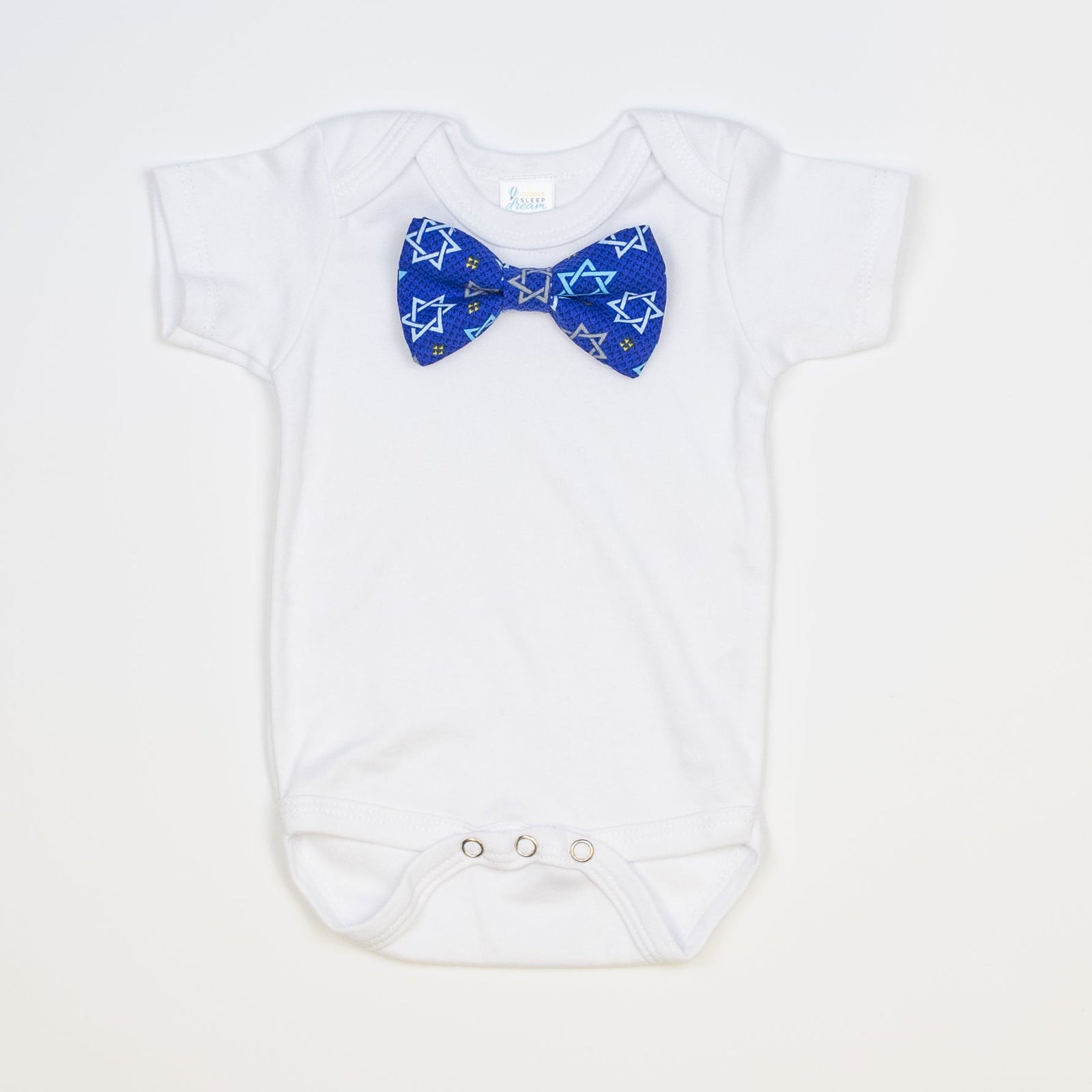 Cuddle Sleep Dream Bowtie Bodysuit Hanukkah Stars on Blue Bowtie Bodysuit