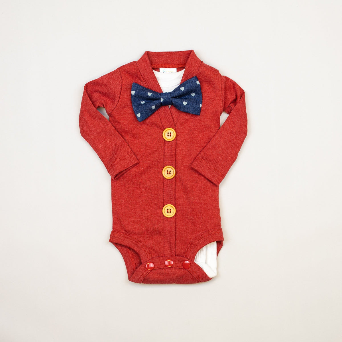 Cuddle Sleep Dream Bowtie Bodysuit Hearts on Chambray Bowtie Bodysuit