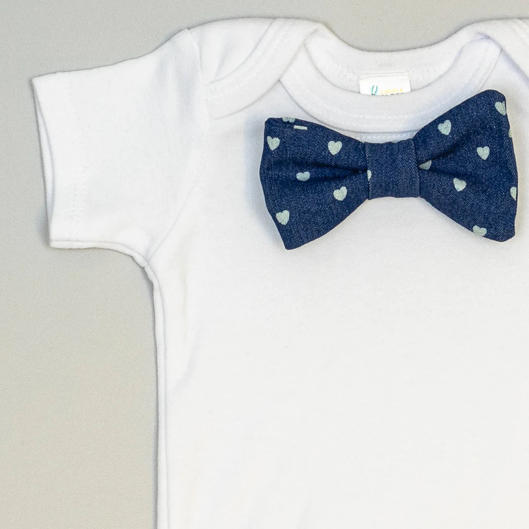 Cuddle Sleep Dream Bowtie Bodysuit Hearts on Chambray Bowtie Bodysuit