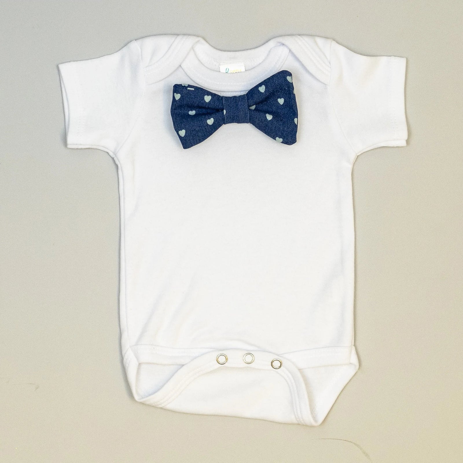 Cuddle Sleep Dream Bowtie Bodysuit Hearts on Chambray Bowtie Bodysuit