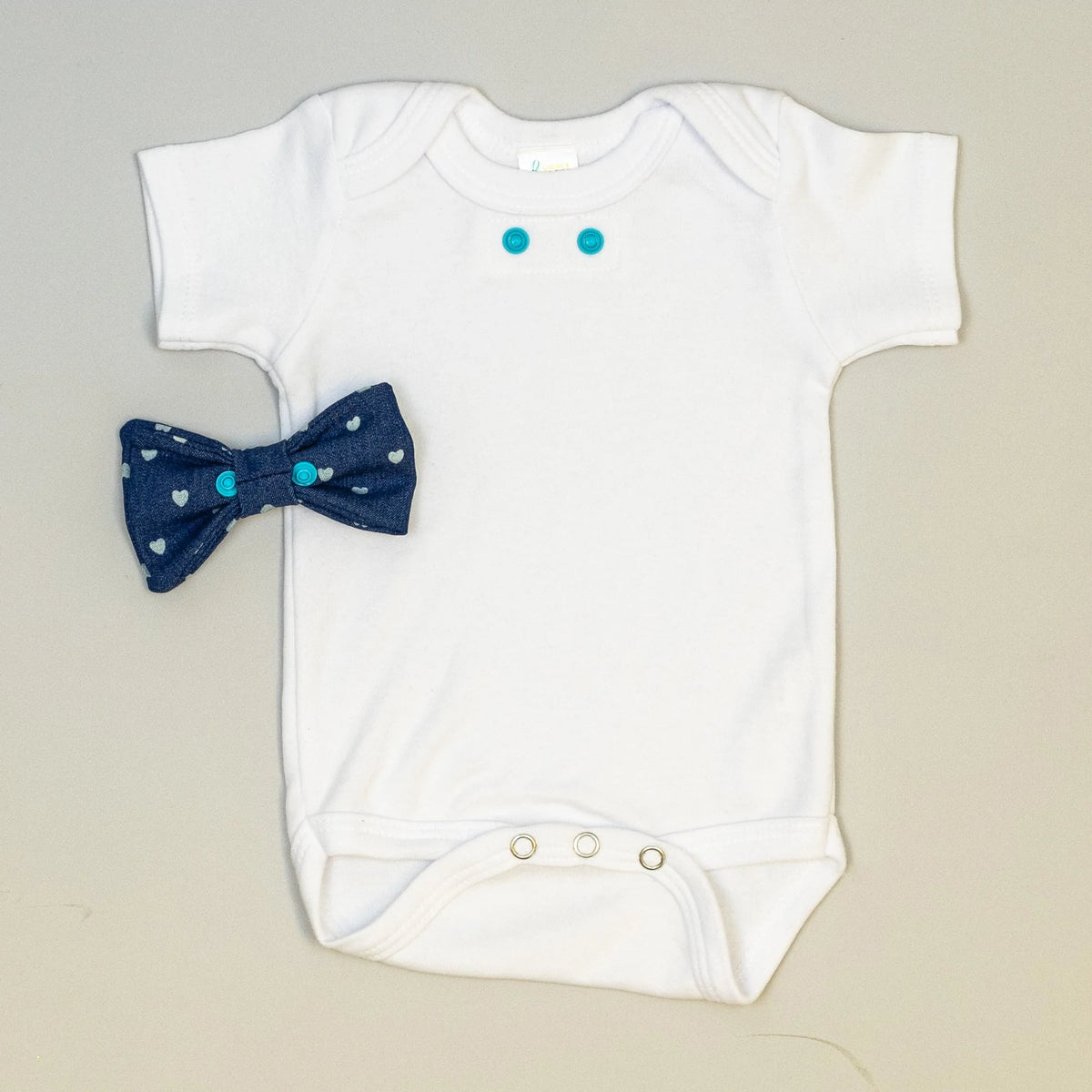 Cuddle Sleep Dream Bowtie Bodysuit Hearts on Chambray Bowtie Bodysuit