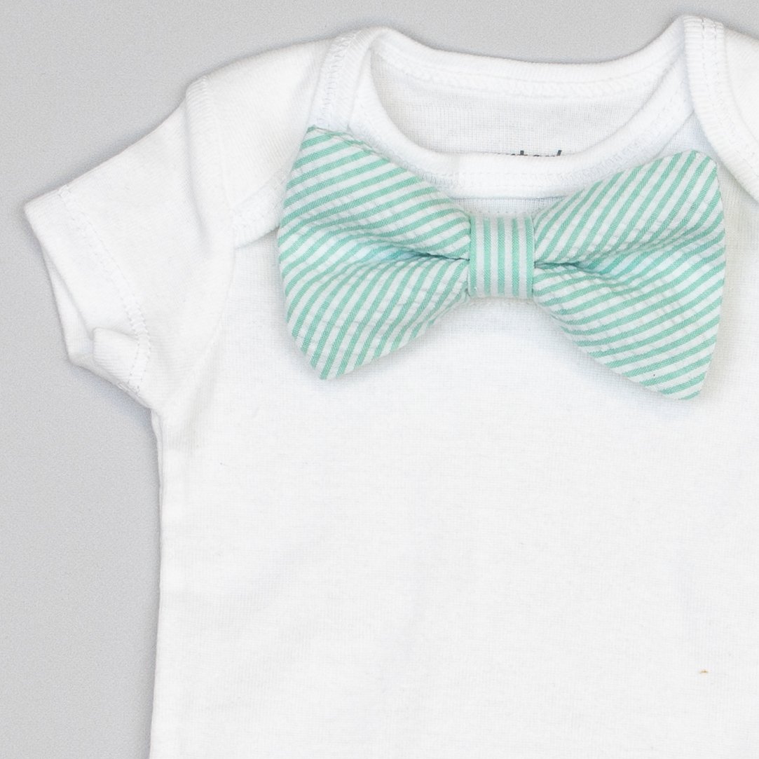 Cuddle Sleep Dream Bowtie Bodysuit Mint Seersucker Bowtie Bodysuit