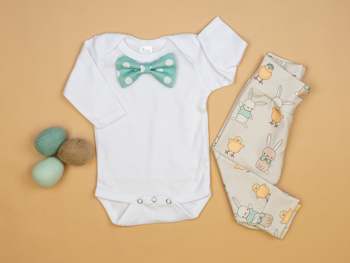 Cuddle Sleep Dream Bowtie Bodysuit Muted Teal Dot Bowtie Bodysuit