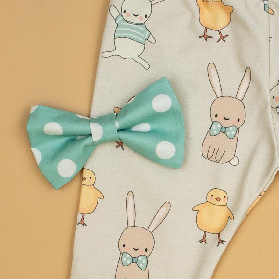 Cuddle Sleep Dream Bowtie Bodysuit Muted Teal Dot Bowtie Bodysuit