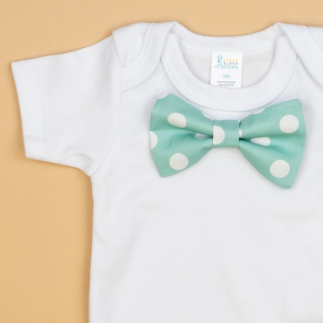 Cuddle Sleep Dream Bowtie Bodysuit Muted Teal Dot Bowtie Bodysuit