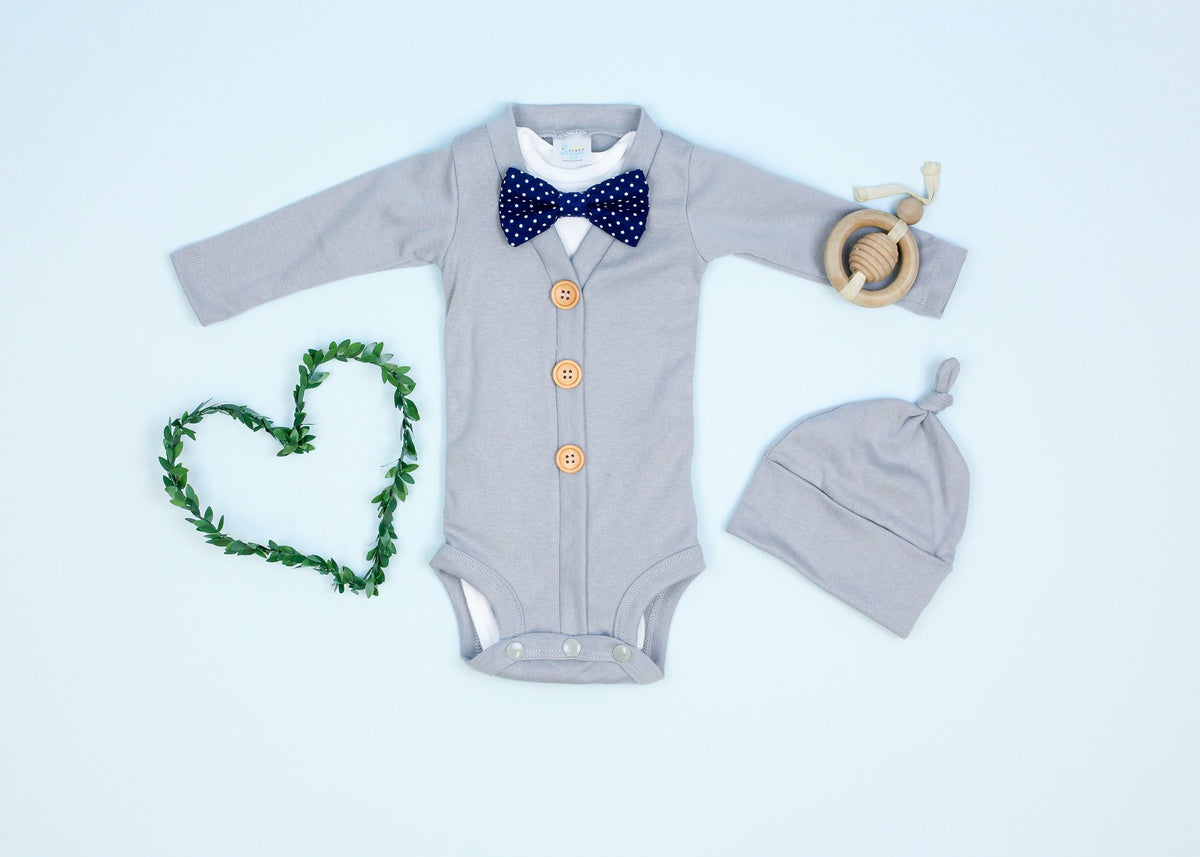 Cuddle Sleep Dream Bowtie Bodysuit Navy Pin Dot Bowtie Bodysuit