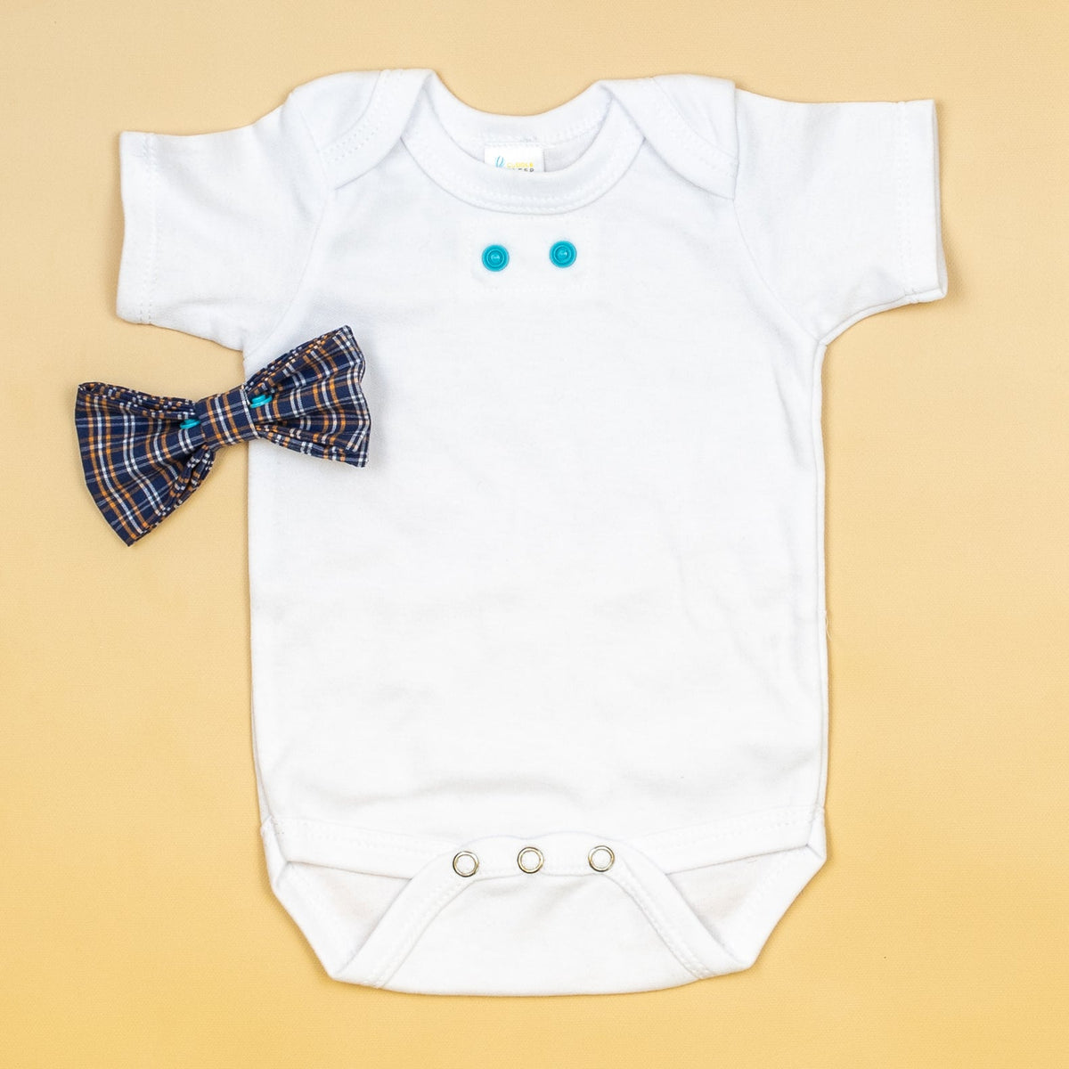 Cuddle Sleep Dream Bowtie Bodysuit Navy w/ Orange Plaid Bowtie Bodysuit
