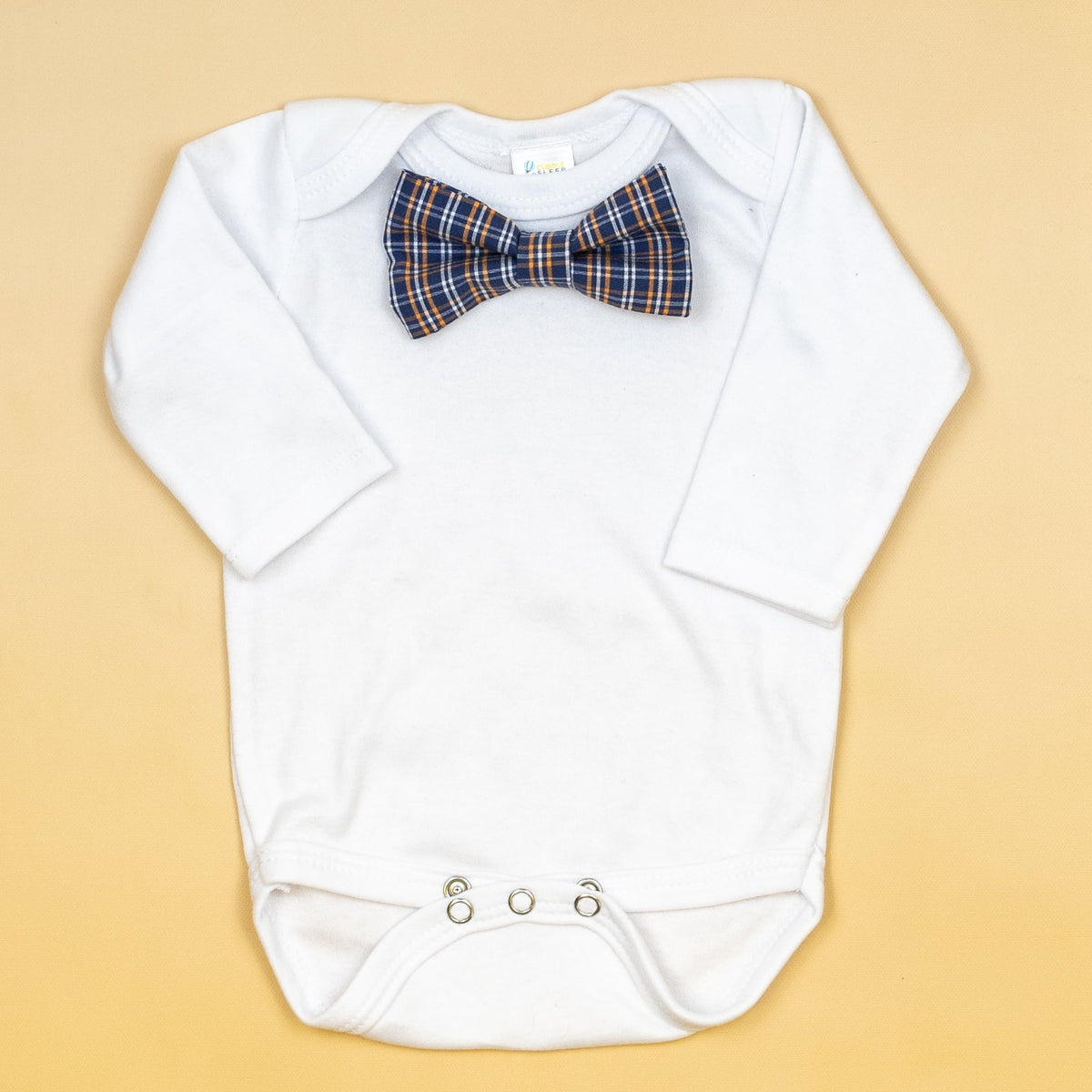 Cuddle Sleep Dream Bowtie Bodysuit Navy w/ Orange Plaid Bowtie Bodysuit