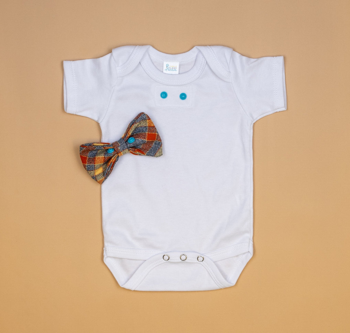 Cuddle Sleep Dream Bowtie Bodysuit Orange &amp; Cream Plaid Bowtie Bodysuit