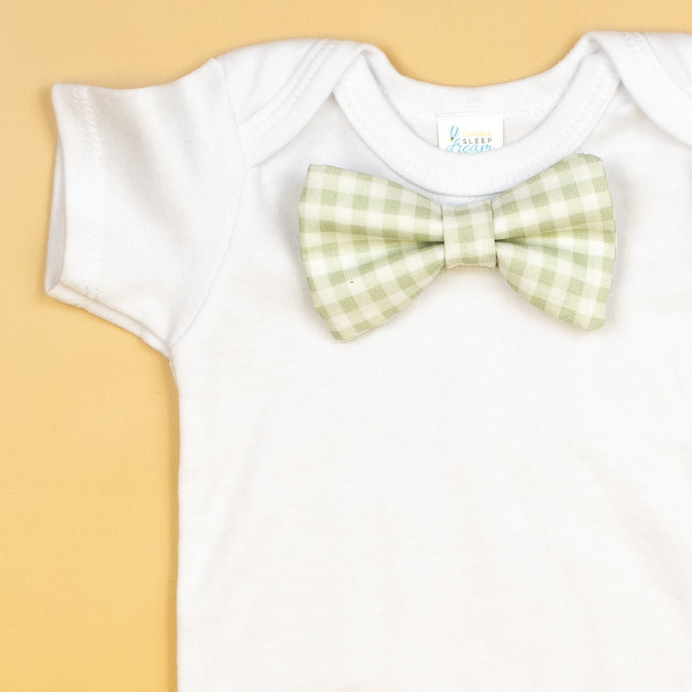 Cuddle Sleep Dream Bowtie Bodysuit Sage Green Check Bowtie Bodysuit