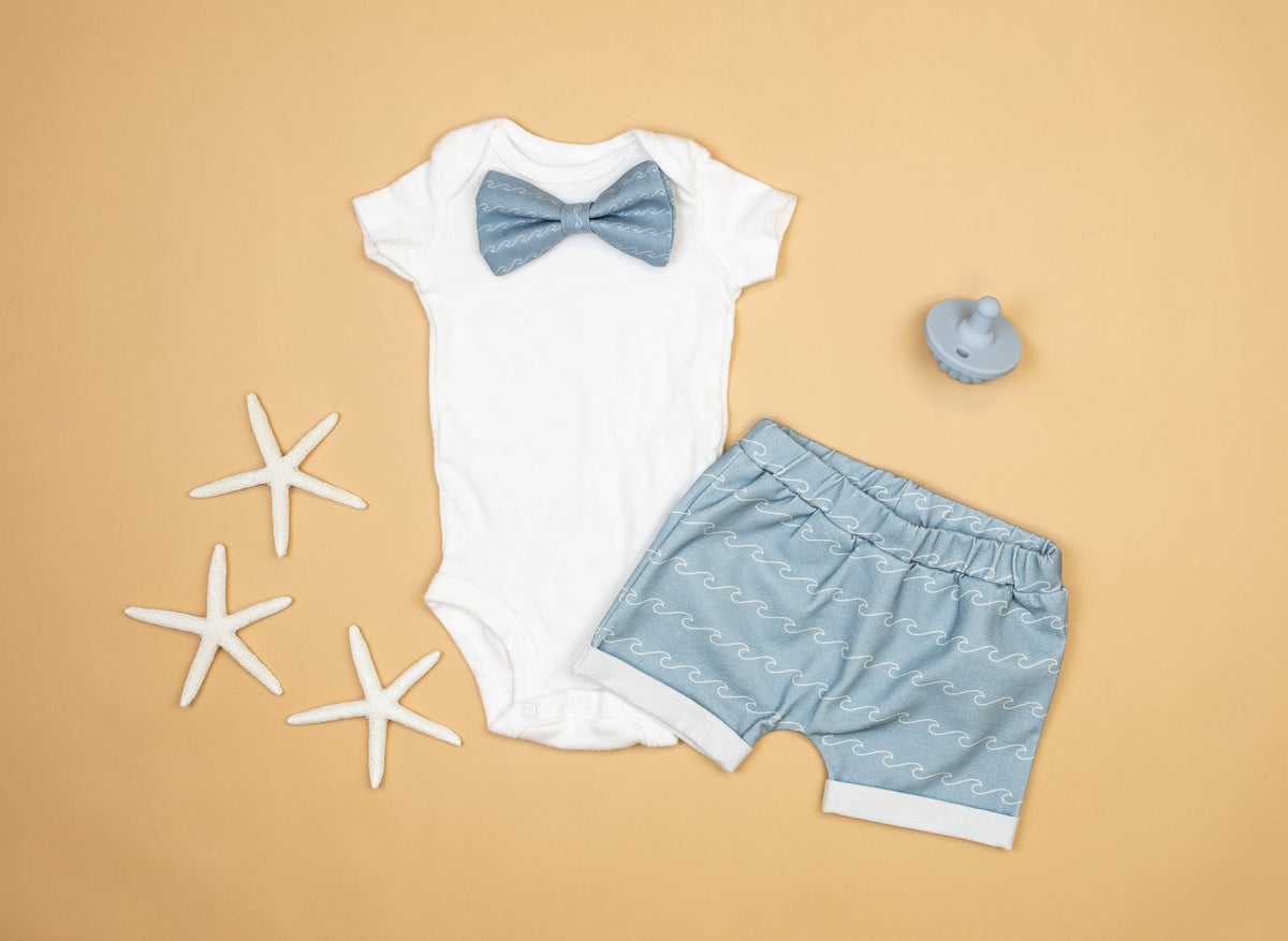 Cuddle Sleep Dream Bowtie Bodysuit Waves on Blue Bowtie Bodysuit