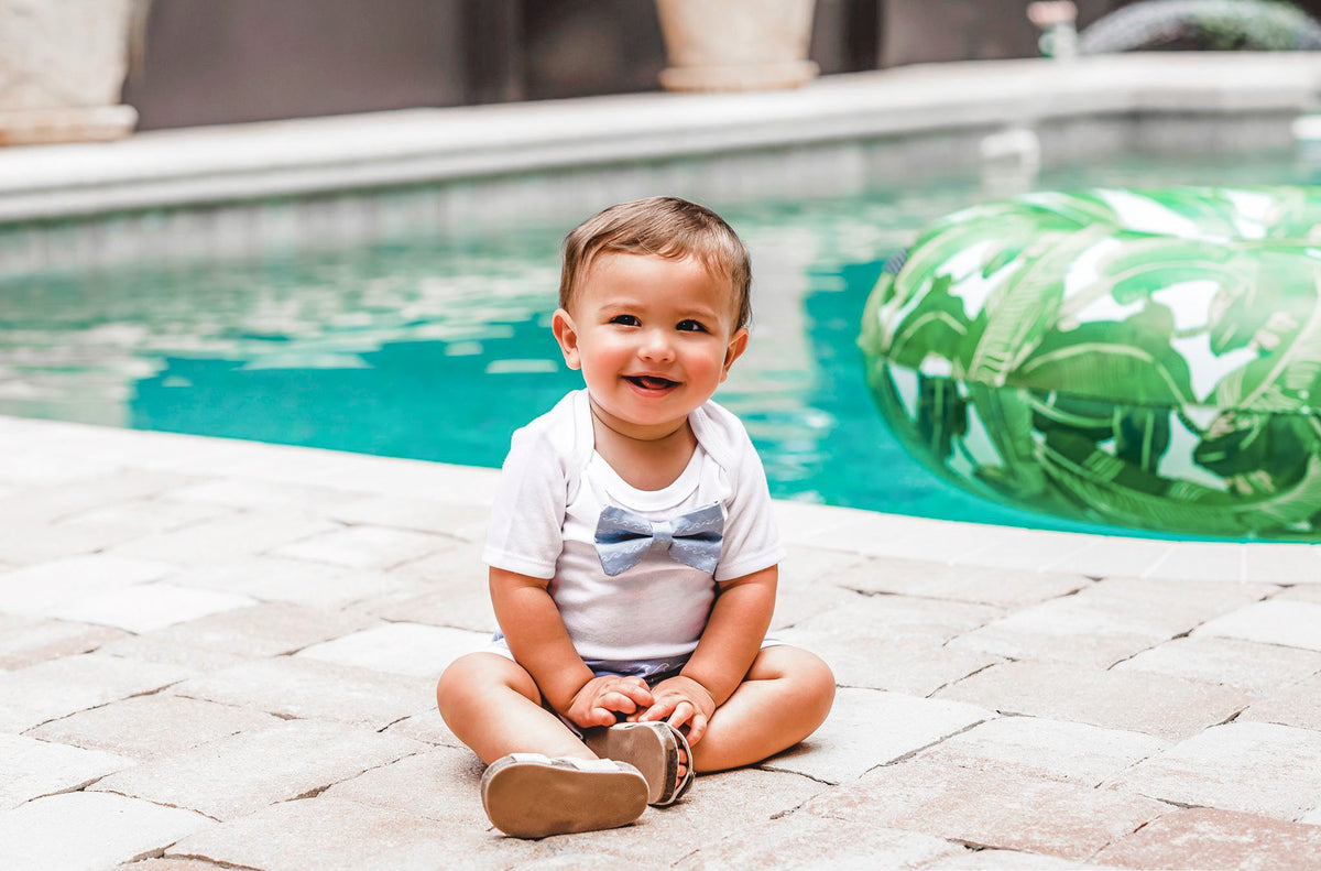 Cuddle Sleep Dream Bowtie Bodysuit Waves on Blue Bowtie Bodysuit
