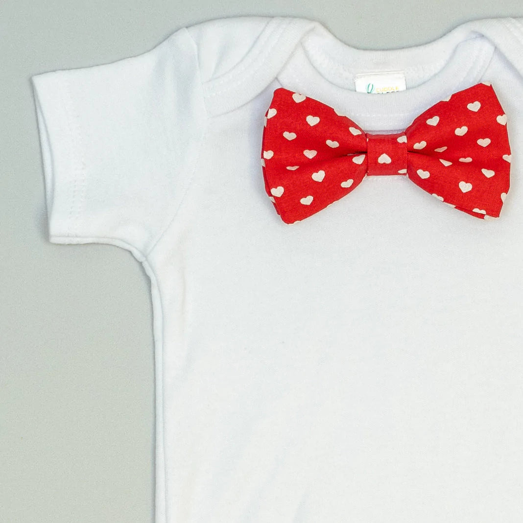 Cuddle Sleep Dream Bowtie Bodysuit White Hearts on Red Bowtie Bodysuit