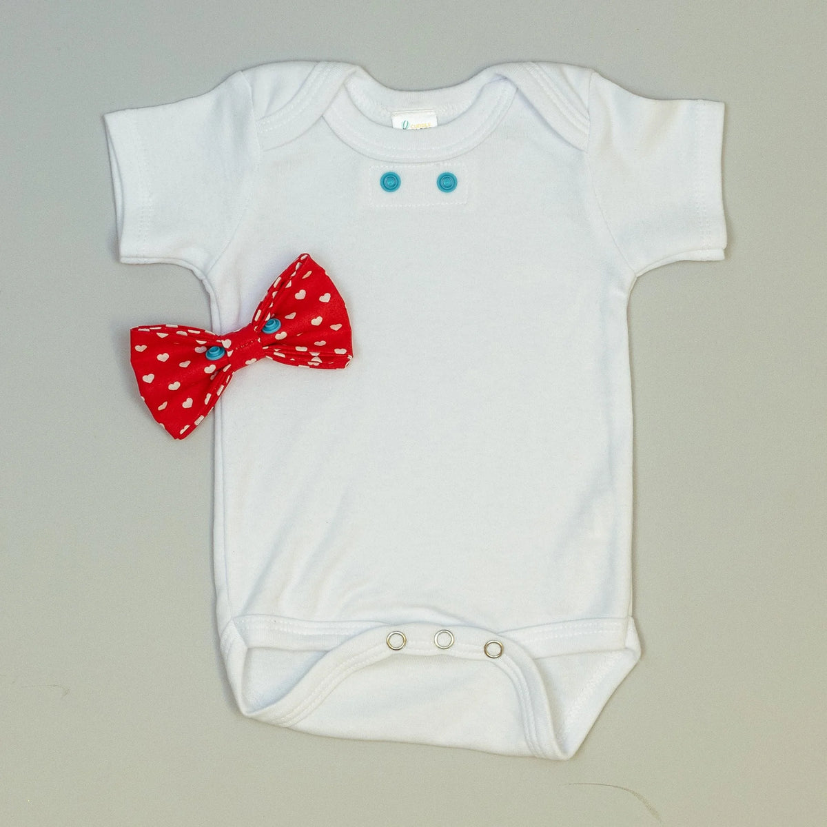 Cuddle Sleep Dream Bowtie Bodysuit White Hearts on Red Bowtie Bodysuit