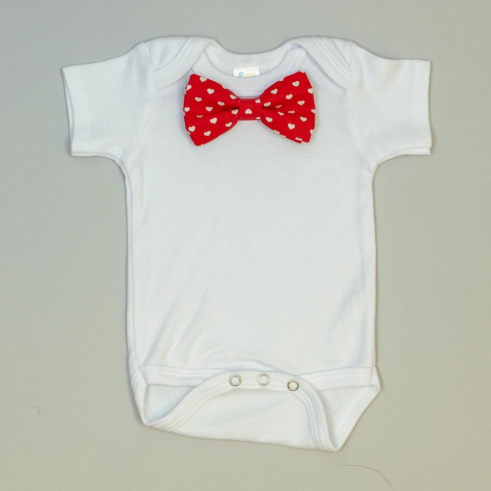 Cuddle Sleep Dream Bowtie Bodysuit White Hearts on Red Bowtie Bodysuit