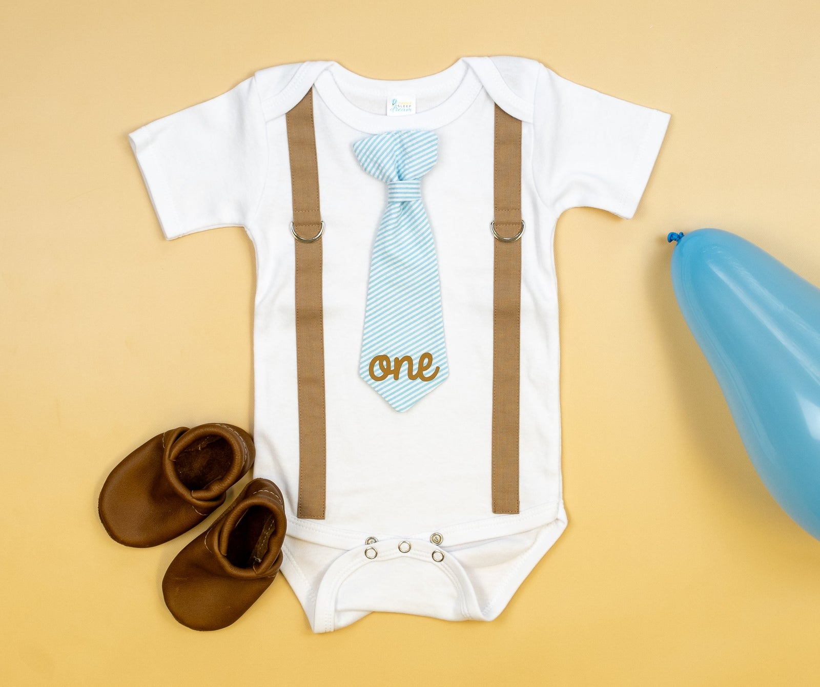 Cuddle Sleep Dream Oh Snap Classic Baby Blue 1st Birthday Tie Onesie