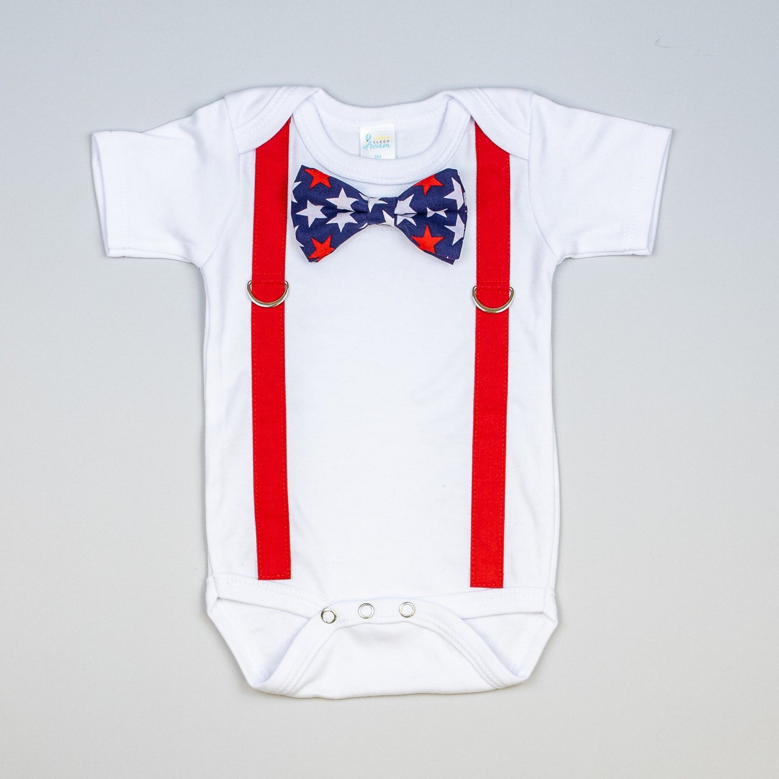 Cuddle Sleep Dream Oh Snap Red Suspenders & Patriotic Stars Bowtie Bodysuit/Tshirt