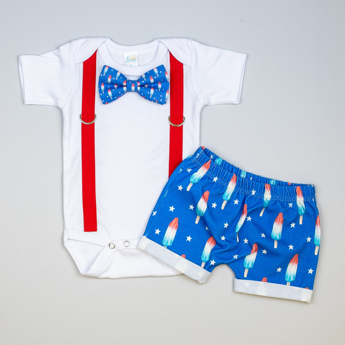 Cuddle Sleep Dream Oh Snap Red Suspenders &amp; Popsicle Bowtie Bodysuit/Tshirt