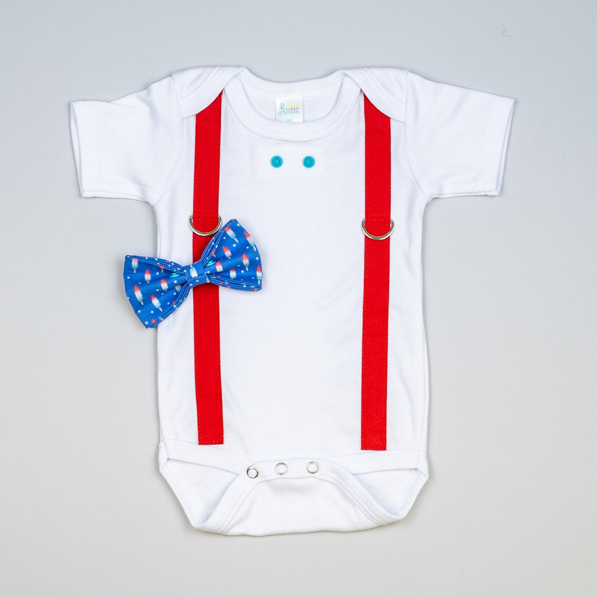 Cuddle Sleep Dream Oh Snap Red Suspenders &amp; Popsicle Bowtie Bodysuit/Tshirt