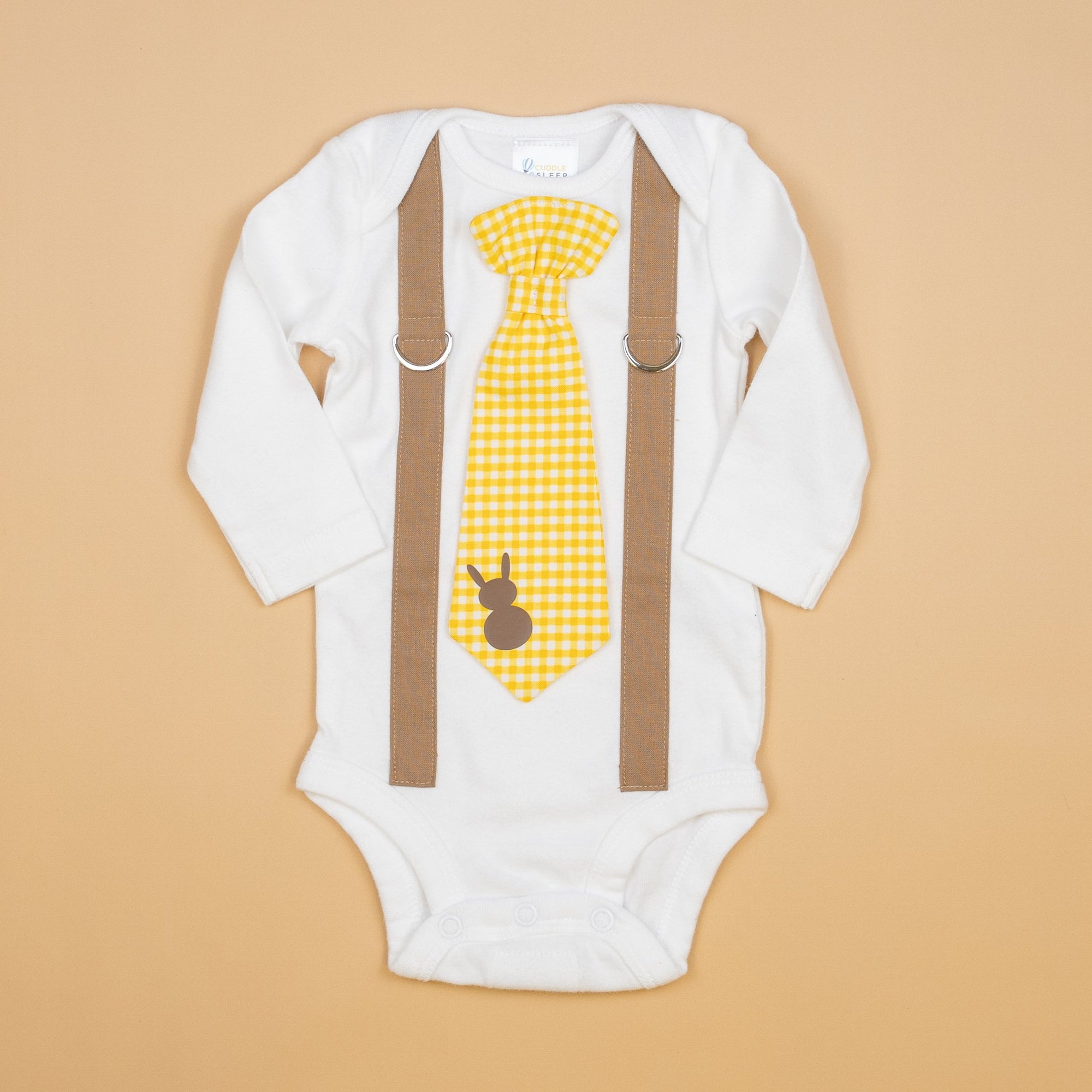 Cuddle Sleep Dream Oh Snap Mocha Suspenders | Yellow Gingham Bunny Tie