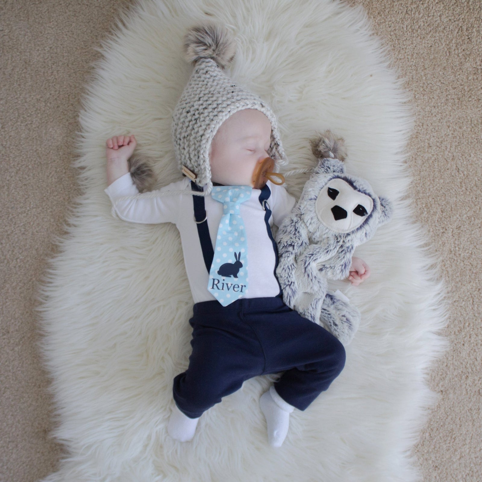 Cuddle Sleep Dream Personalized Navy Bunny Tie & Suspender Top