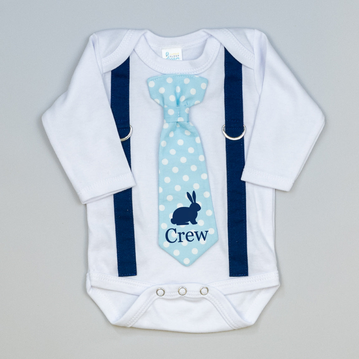 Cuddle Sleep Dream Personalized Navy Bunny Tie & Suspender Top