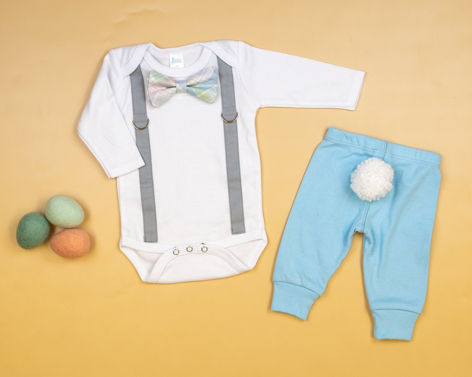 Cuddle Sleep Dream Oh Snap Light Gray Suspenders | Spring Plaid Bowtie
