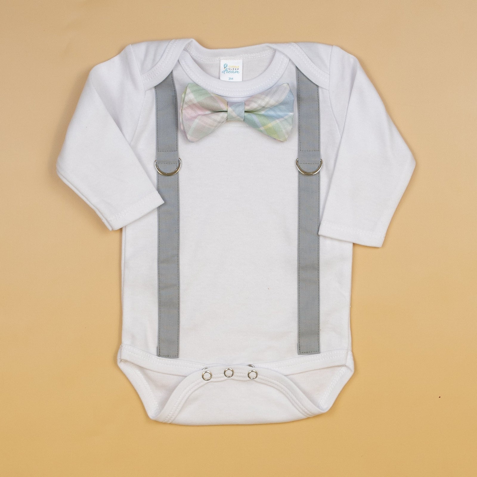 Cuddle Sleep Dream Oh Snap Light Gray Suspenders | Spring Plaid Bowtie