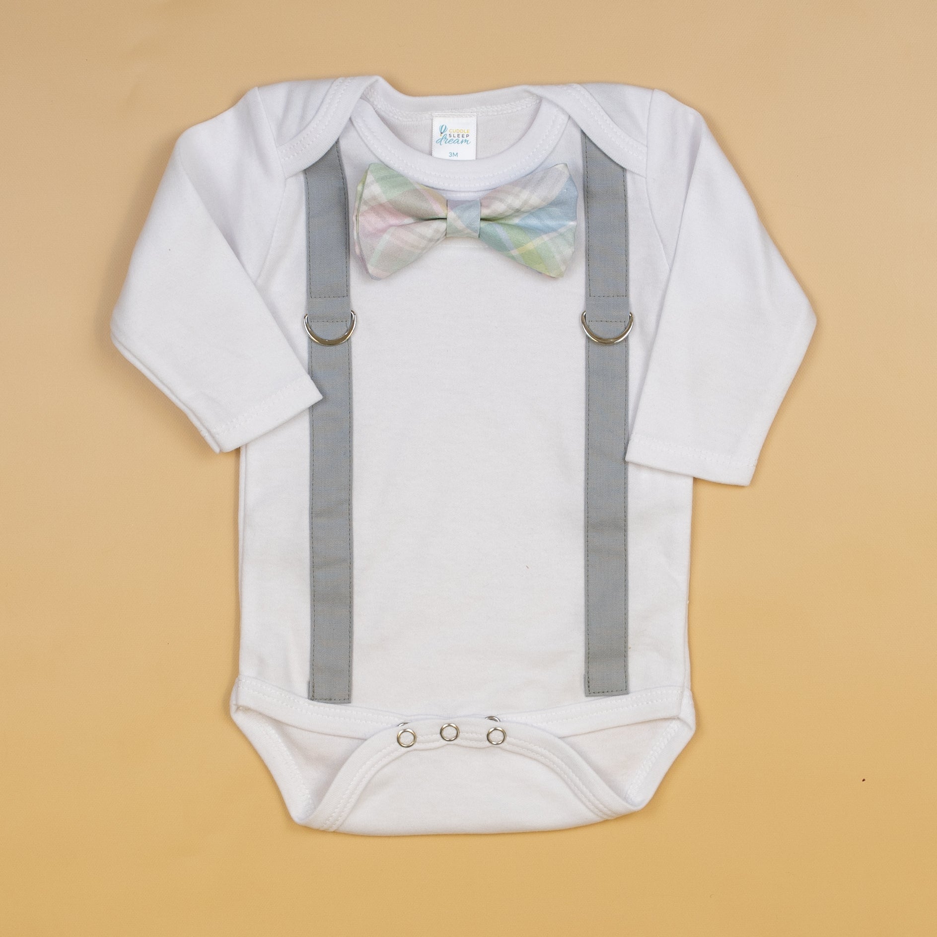 Light Gray Suspenders | Spring Plaid Bowtie