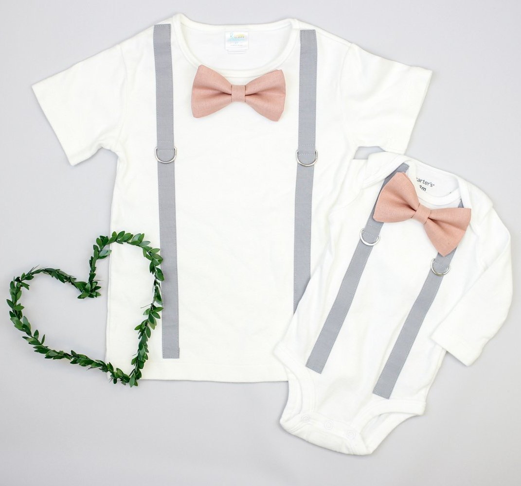 Cuddle Sleep Dream Oh Snap Light Gray Suspenders / Blush Bowtie