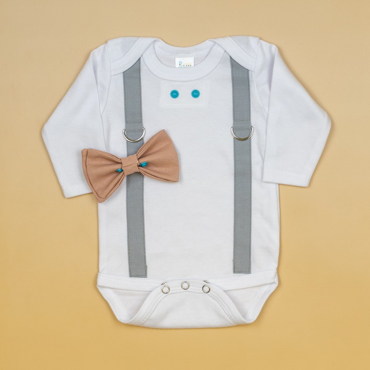 Cuddle Sleep Dream Oh Snap Light Gray Suspenders / Blush Bowtie