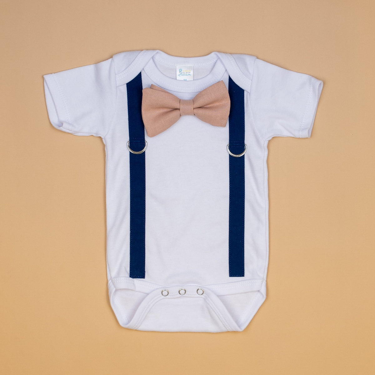 Cuddle Sleep Dream Oh Snap Navy Suspenders / Blush Linen Bowtie