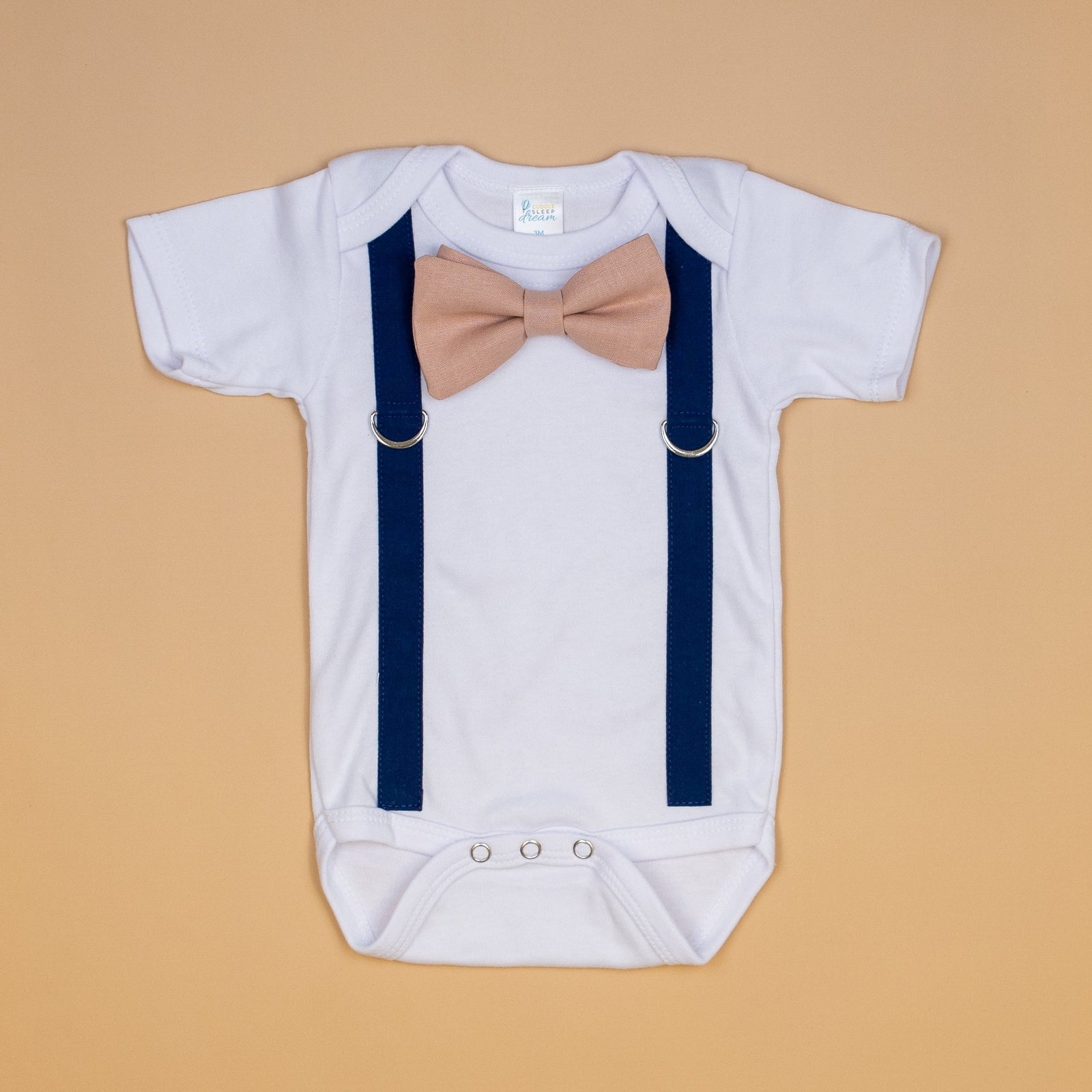 Cuddle Sleep Dream Oh Snap Navy Suspenders / Blush Linen Bowtie