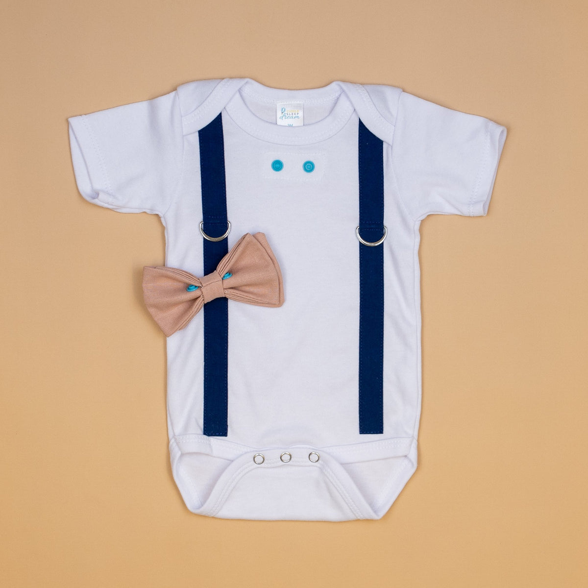 Cuddle Sleep Dream Oh Snap Navy Suspenders / Blush Linen Bowtie