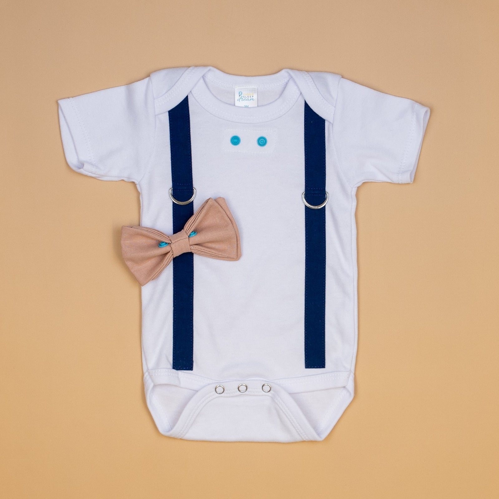 Cuddle Sleep Dream Oh Snap Navy Suspenders / Blush Linen Bowtie