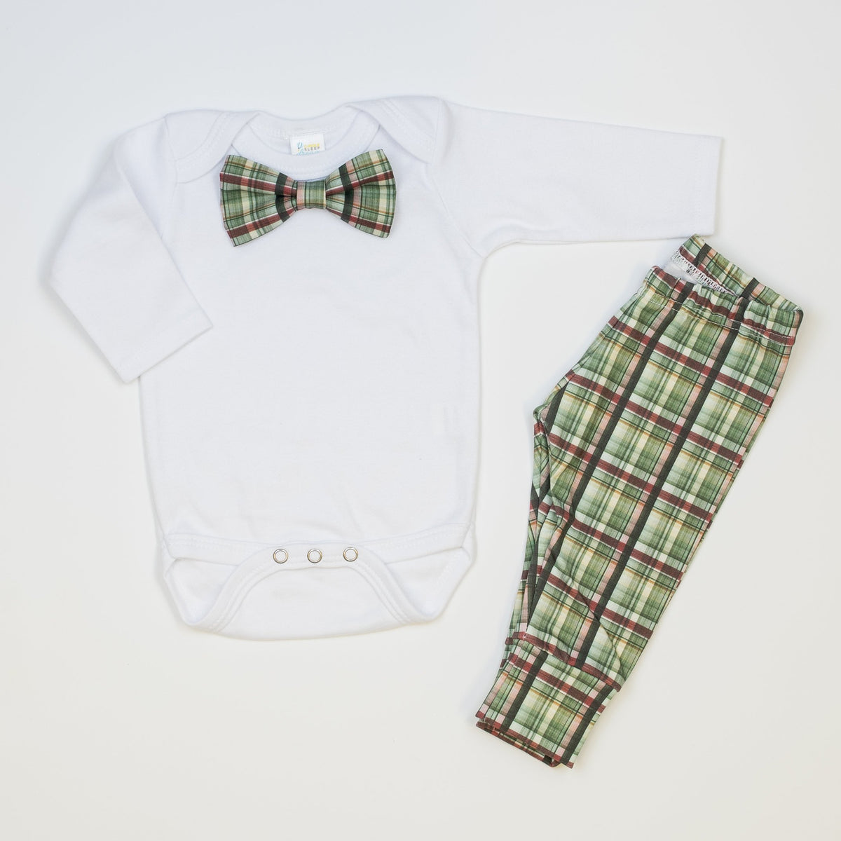 Cuddle Sleep Dream Bowtie Bodysuit Green Christmas Plaid Bowtie Bodysuit
