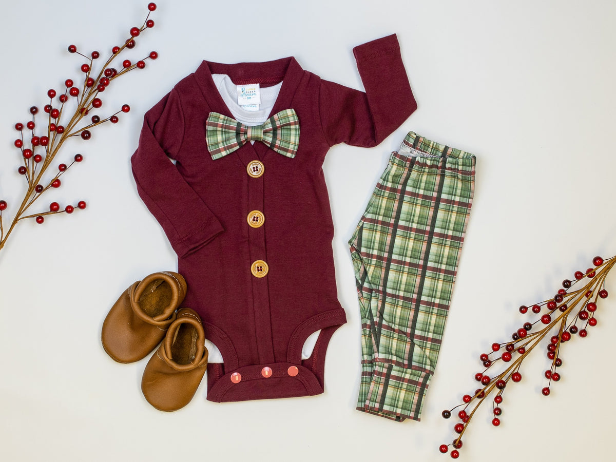 Cuddle Sleep Dream Bowtie Bodysuit Green Christmas Plaid Bowtie Bodysuit