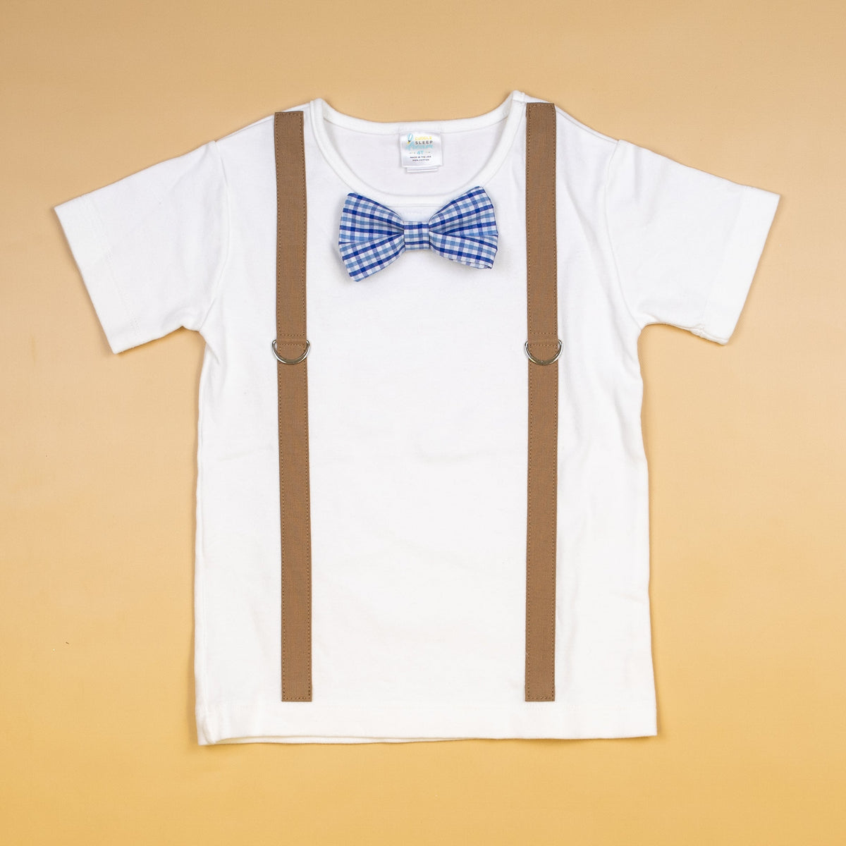 Cuddle Sleep Dream Oh Snap 2t Short Sleeve Tshirt Mocha Brown Suspender / Blue Check Bowtie