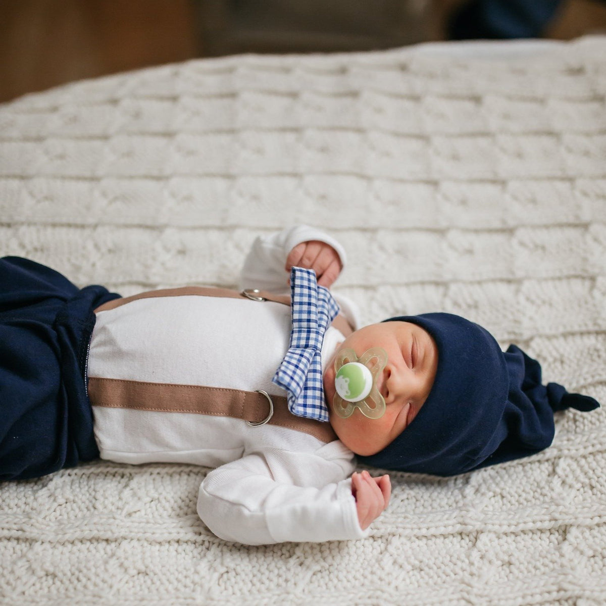 Cuddle Sleep Dream Oh Snap Mocha Brown Suspender / Blue Check Bowtie