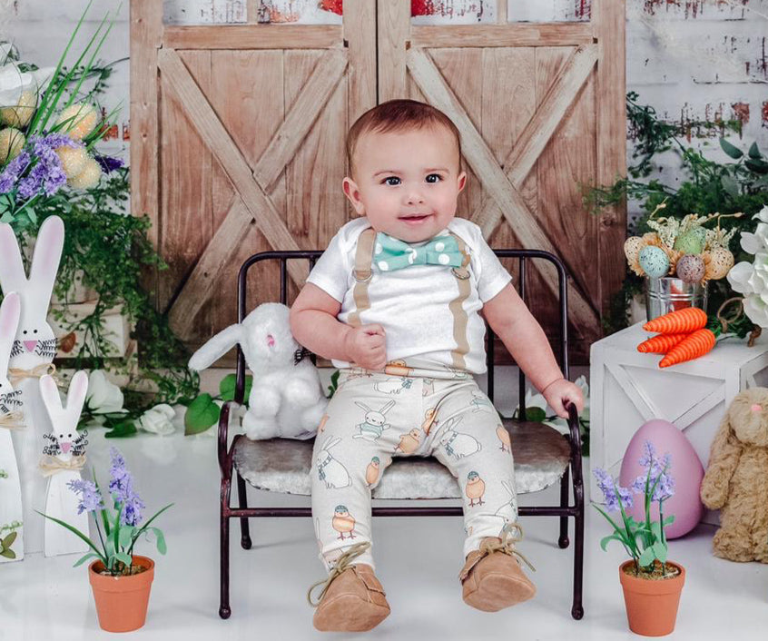 Cuddle Sleep Dream Oh Snap Tan Suspender | Muted Teal Dot Bowtie