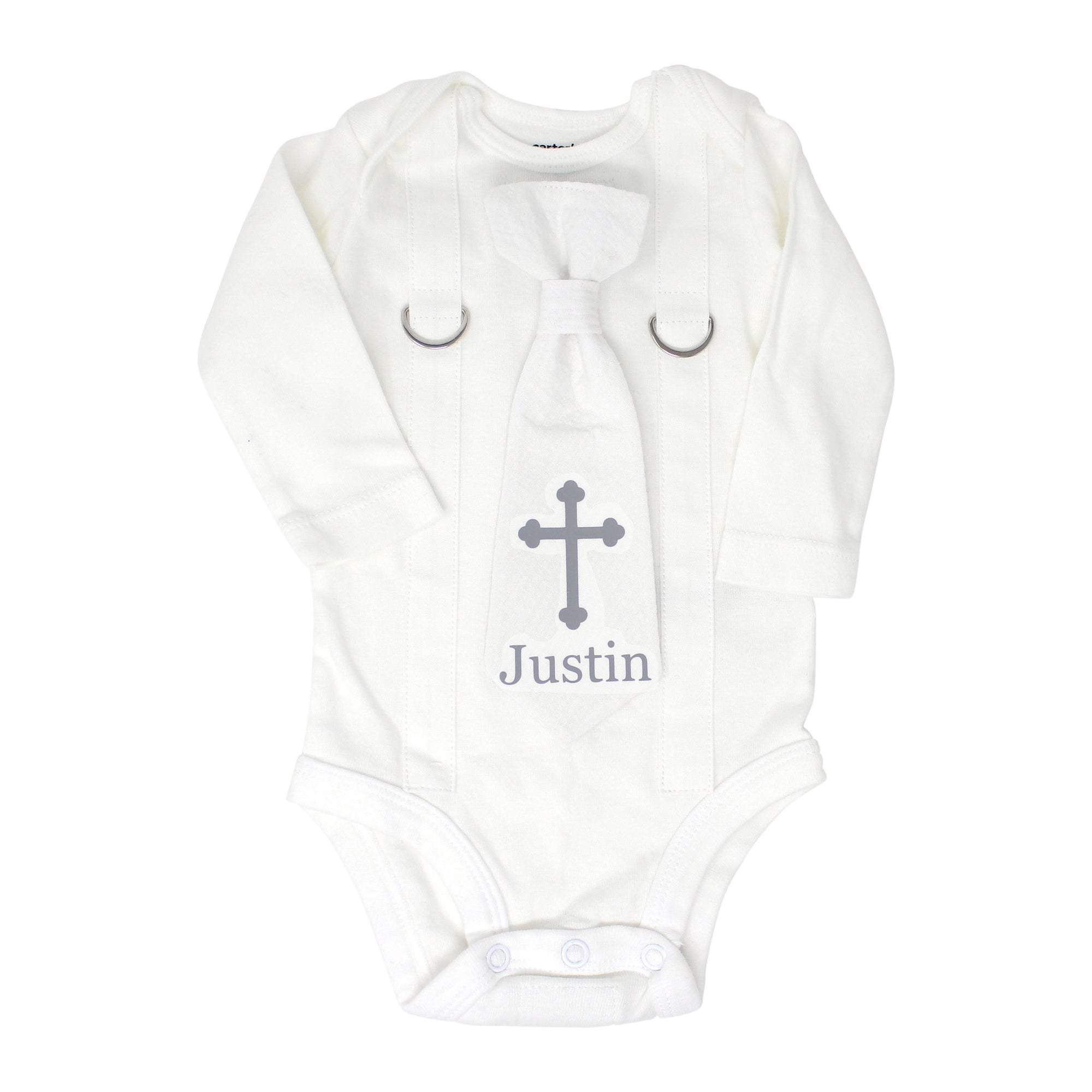 Cuddle Sleep Dream Oh Snap White Suspenders / Personalized Baptism Tie