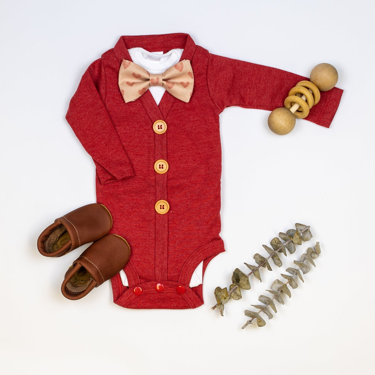 Cuddle Sleep Dream Bowtie Bodysuit Sketch Hearts on Latte Bowtie Bodysuit