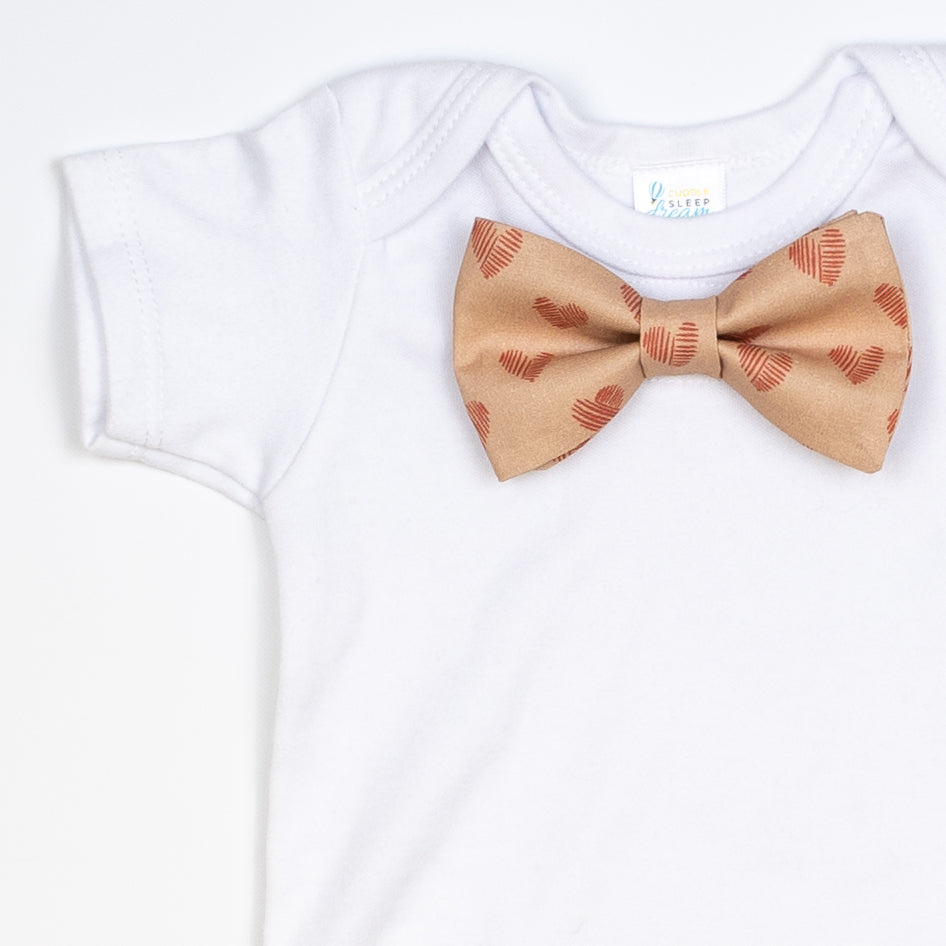 Cuddle Sleep Dream Bowtie Bodysuit Sketch Hearts on Latte Bowtie Bodysuit