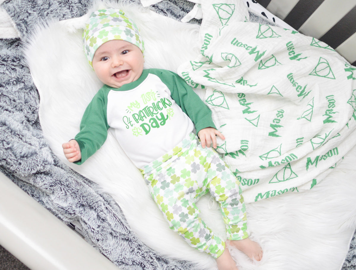 Cuddle Sleep Dream 1st St. Patrick&#39;s Day on Green Raglan