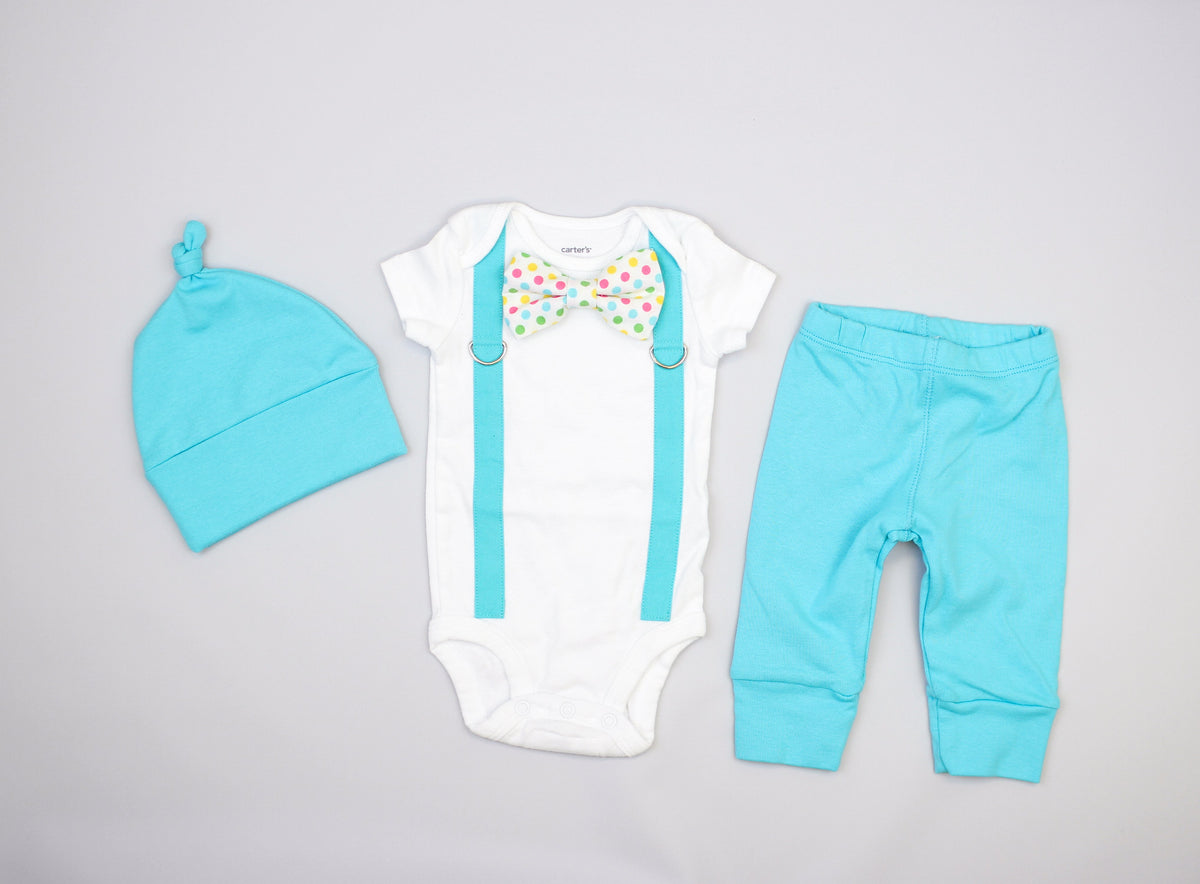 Cuddle Sleep Dream Oh Snap Aqua Suspender | Easter Dot Bowtie