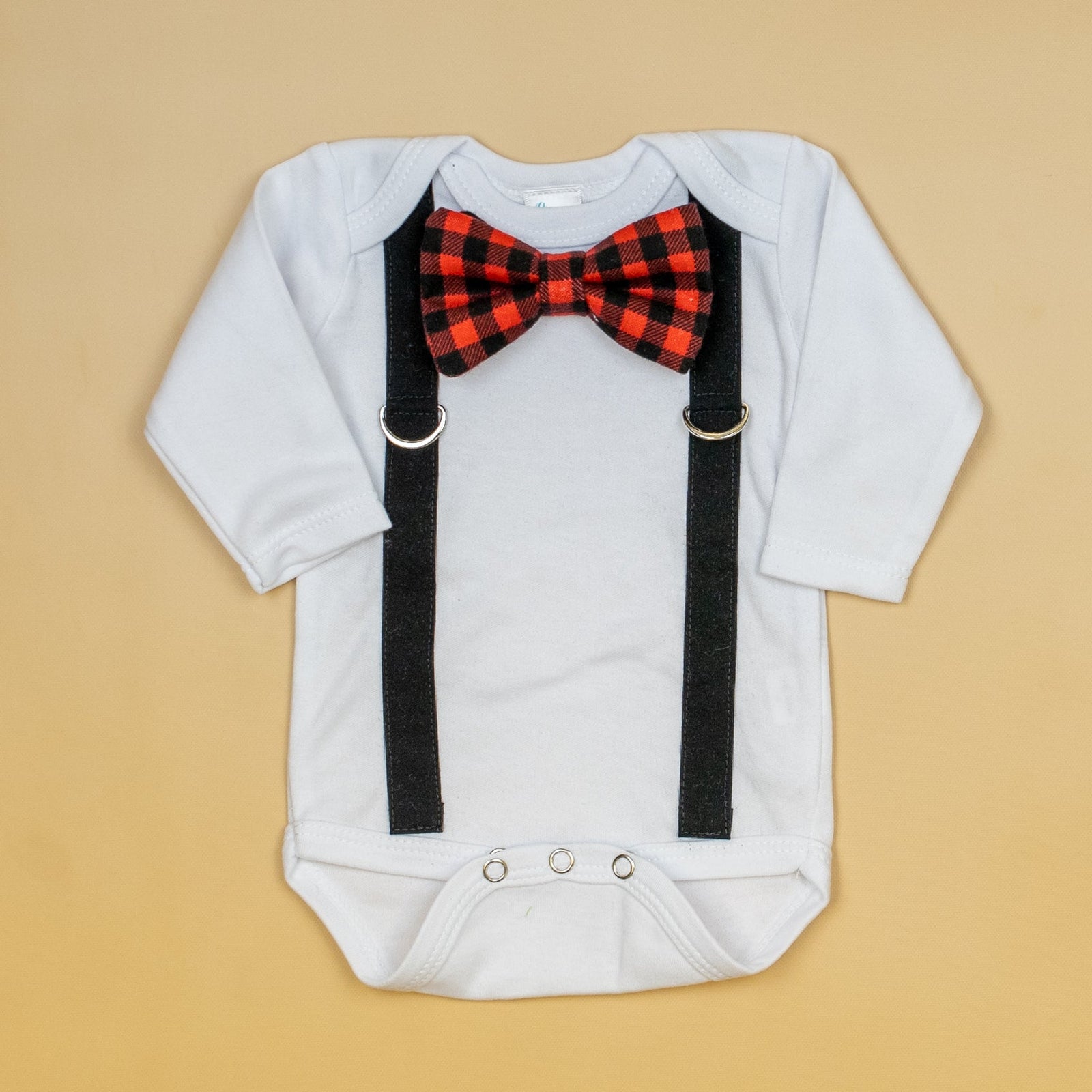 Cuddle Sleep Dream Oh Snap Black Suspenders / Buffalo Plaid Bowtie