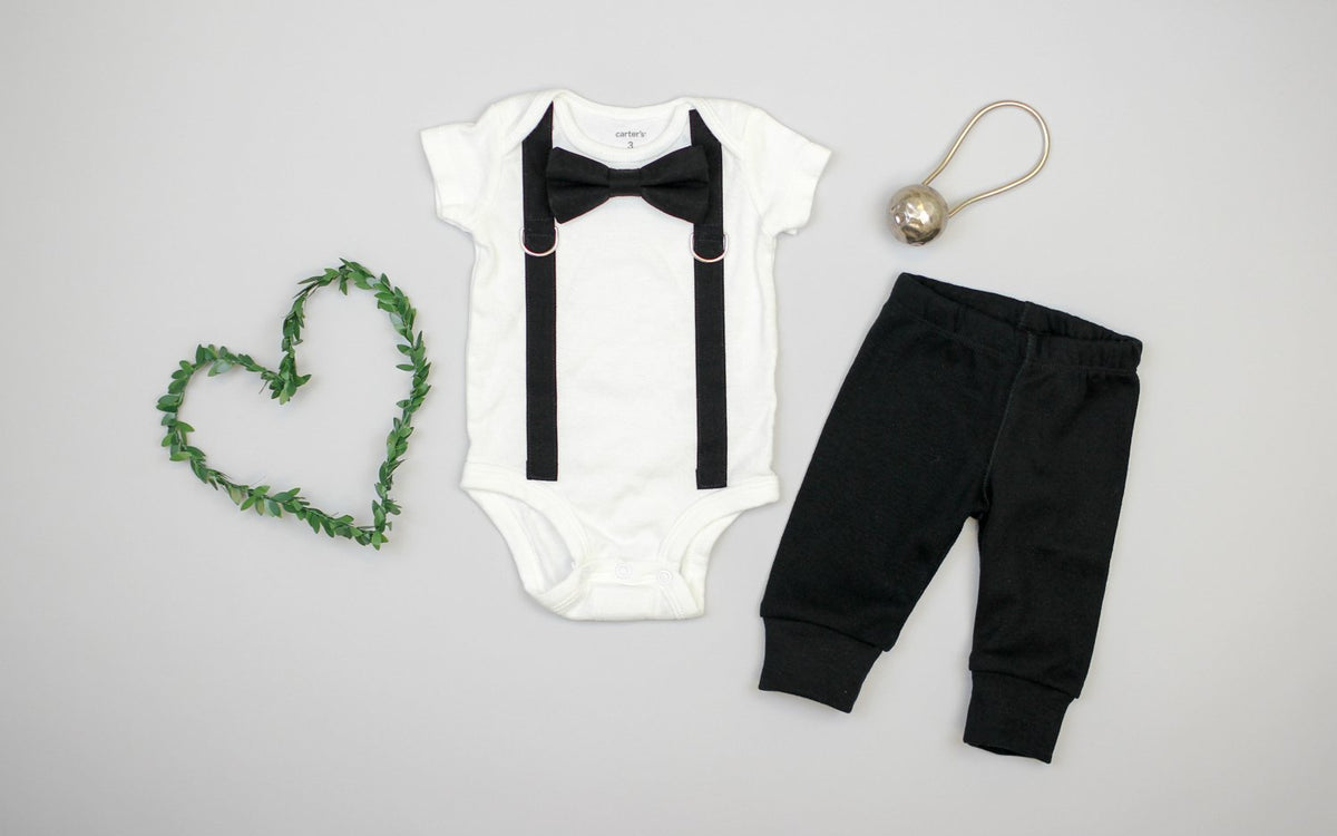 Cuddle Sleep Dream Oh Snap Black Suspenders / Solid Black bowtie (Baby Tuxedo)