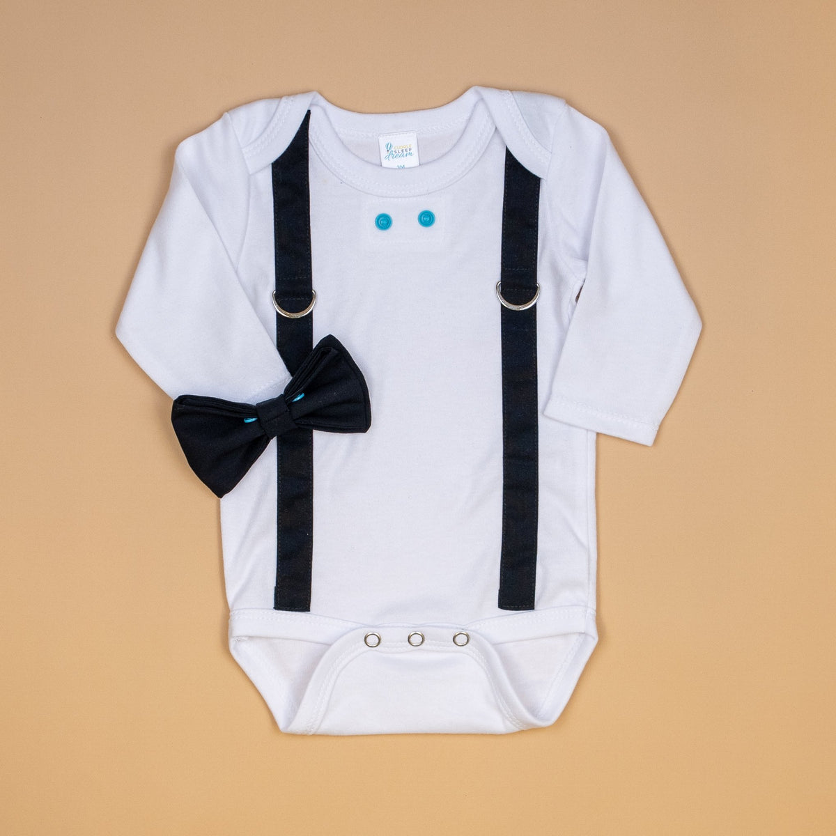 Cuddle Sleep Dream Oh Snap Black Suspenders / Solid Black bowtie (Baby Tuxedo)