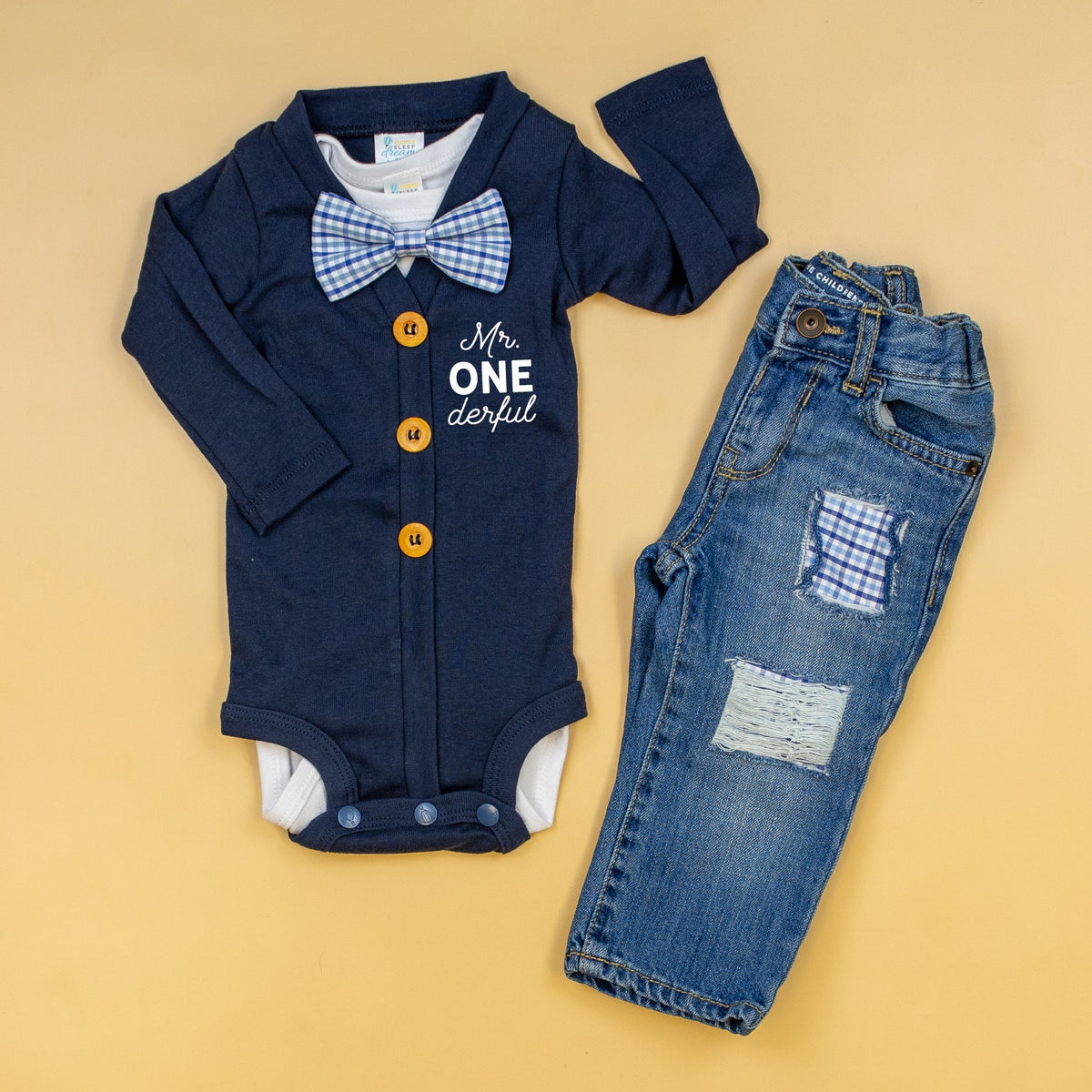 Cuddle Sleep Dream Blue Check Destroyed Jeans