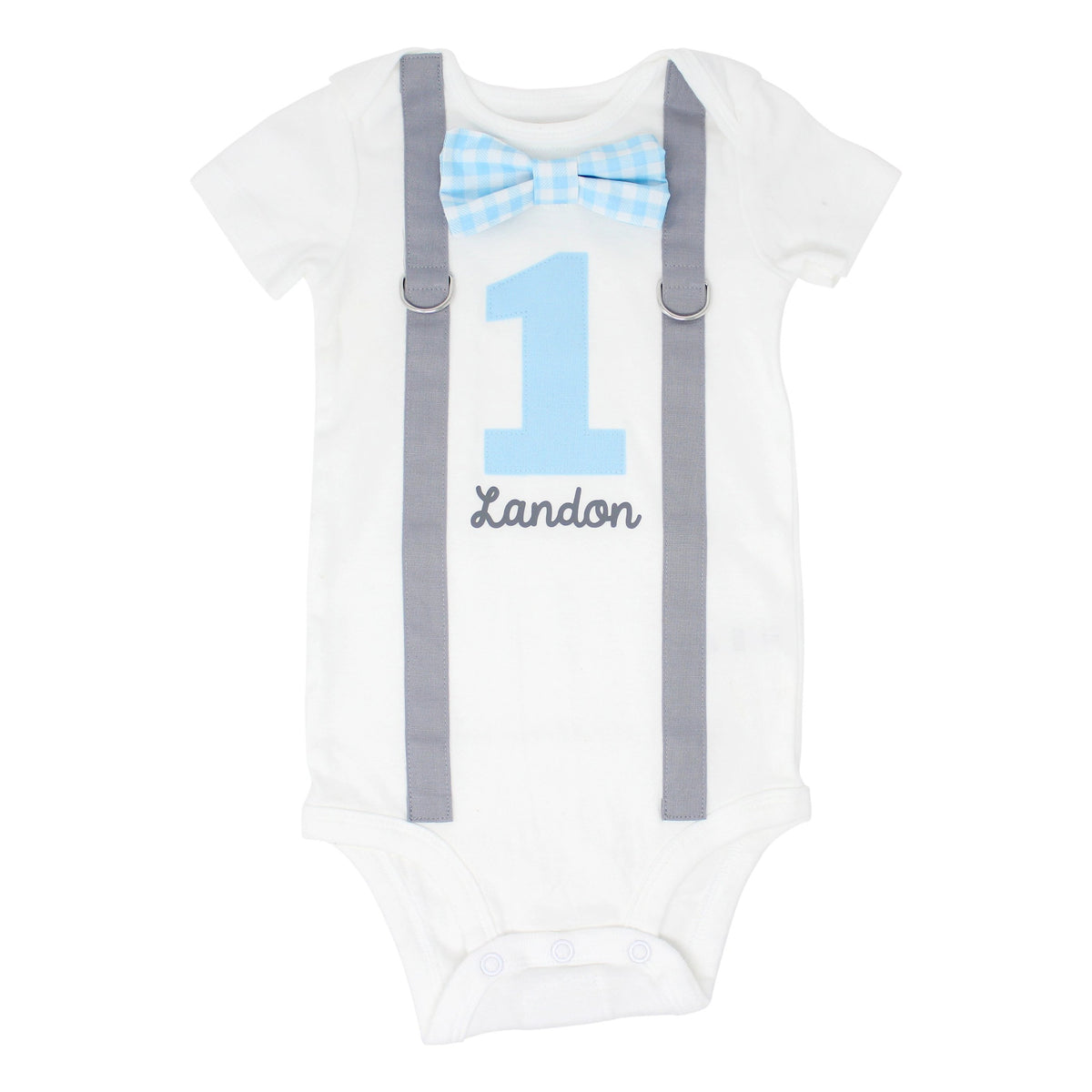 Cuddle Sleep Dream Oh Snap Blue &amp; Gray 1st Birthday Onesie